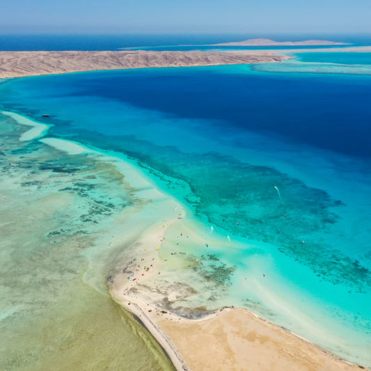 Red Sea lagoon with coral reefs, ideal for scuba diving and snorkeling in Hurghada